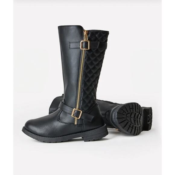 FabKids Black Quilted Riding Boots - Girls Size 4 - Picture 3 of 5